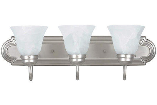 Sunset Lighting 3-Vanity w/ Faux Alabaster Glass, Satin Nickel Finish F3563-53