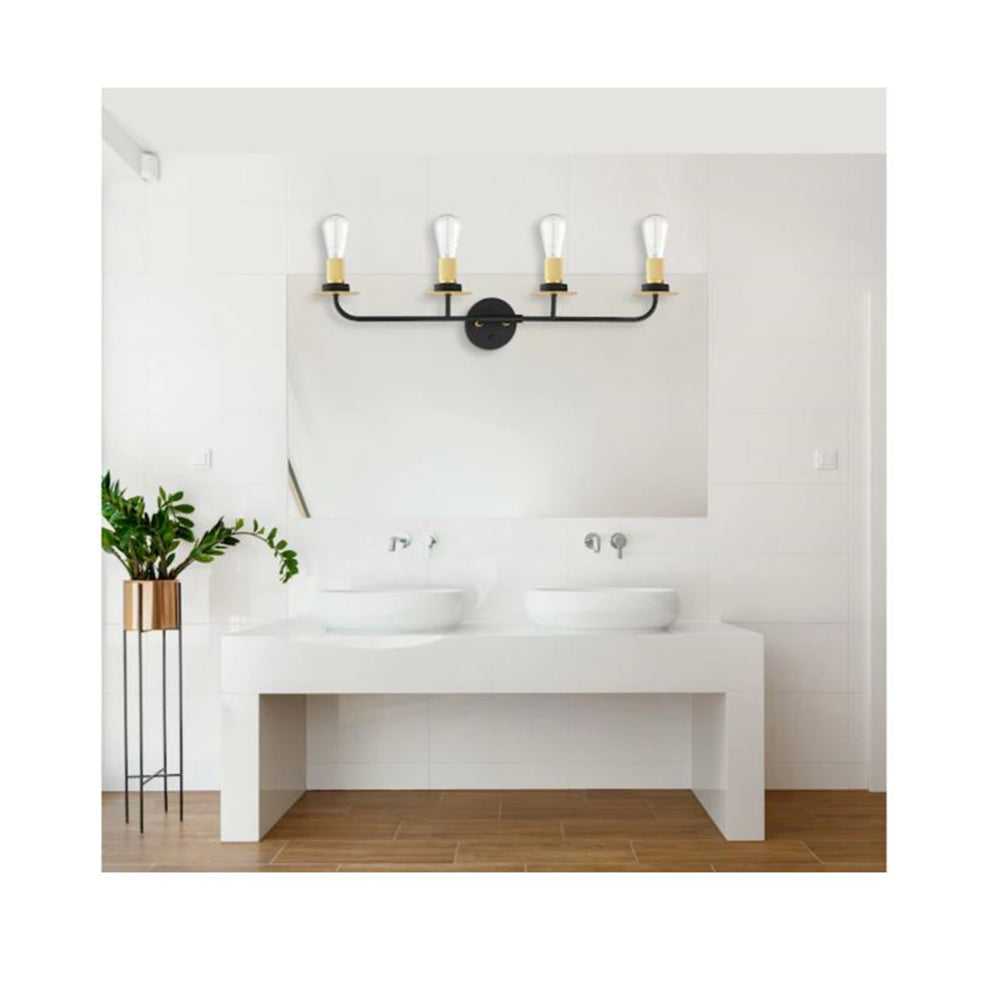 Sunset Lighting Onyx Industrial 4-Light Bathroom Vanity Black & Gold F28004-23