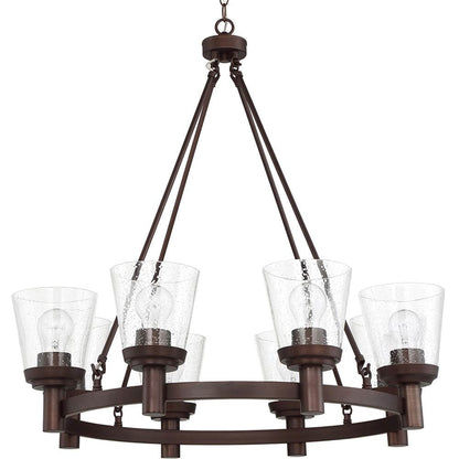 Sunset 8-Light Chandelier Cone Shaped Clear Seeded Glass Shades - Provincial Bronze F24018-64
