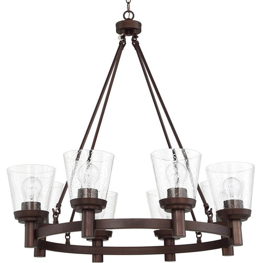 Sunset 8-Light Chandelier Cone Shaped Clear Seeded Glass Shades - Provincial Bronze F24018-64