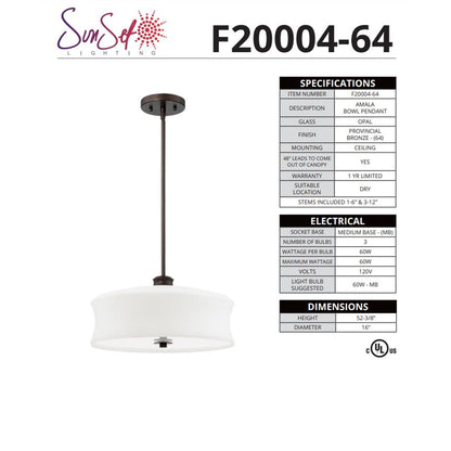 LUMINANCE F20004-64 Pendant Bowl Amala 3 Lights