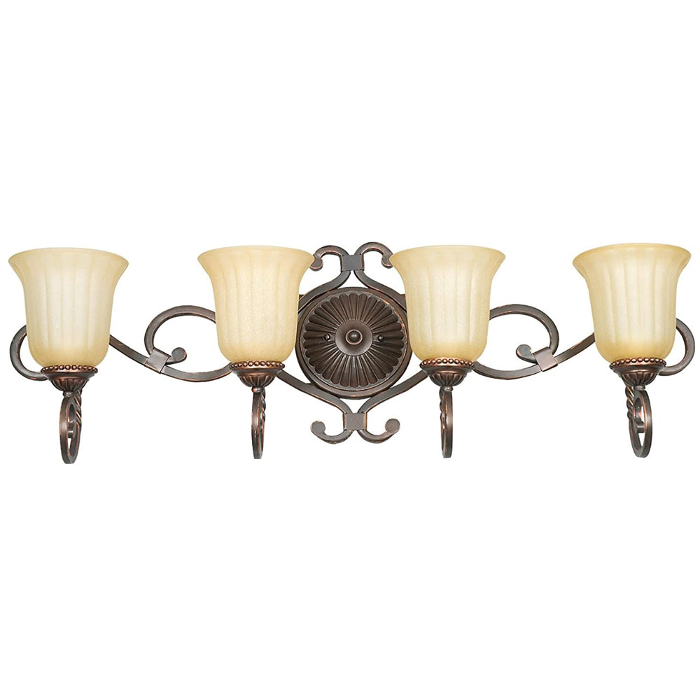 Sunset Lighting 4-Light Vanity 100W Sandlewood Glass, Mahogany Finish - F5294-61
