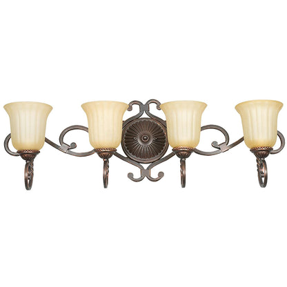 Sunset Lighting 4-Light Vanity 100W Sandlewood Glass, Mahogany Finish - F5294-61