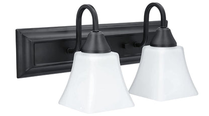 Luminance Square Lexington Vanity 2-Light Wall Sconce | Black & White Bathroom Decor Fixture F3682-31 - 100W MB VANITY FRSTD SQUARE MILK GLS