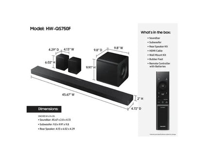 Samsung Q-Series 5.1.2 Ch Soundbar with Subwoofer and Rear Speakers Titan Black HW-QS750F
