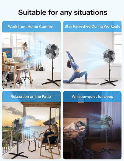 PELONIS 16 inch Pedestal Fan for Bedroom, Oscillating Fan, 3-Speeds, 90° Oscillation, Adjustable Height, Floor Fan PFS40M2ABB