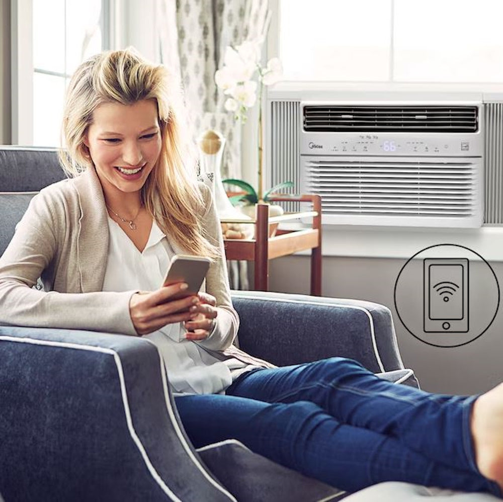 Midea 8,000 BTU DOE SmartCool Window Air Conditioner, for spaces up to 350 sq. ft., 3-in-1 technology: combines air conditioning, dehumidification - MAW08S1YWT