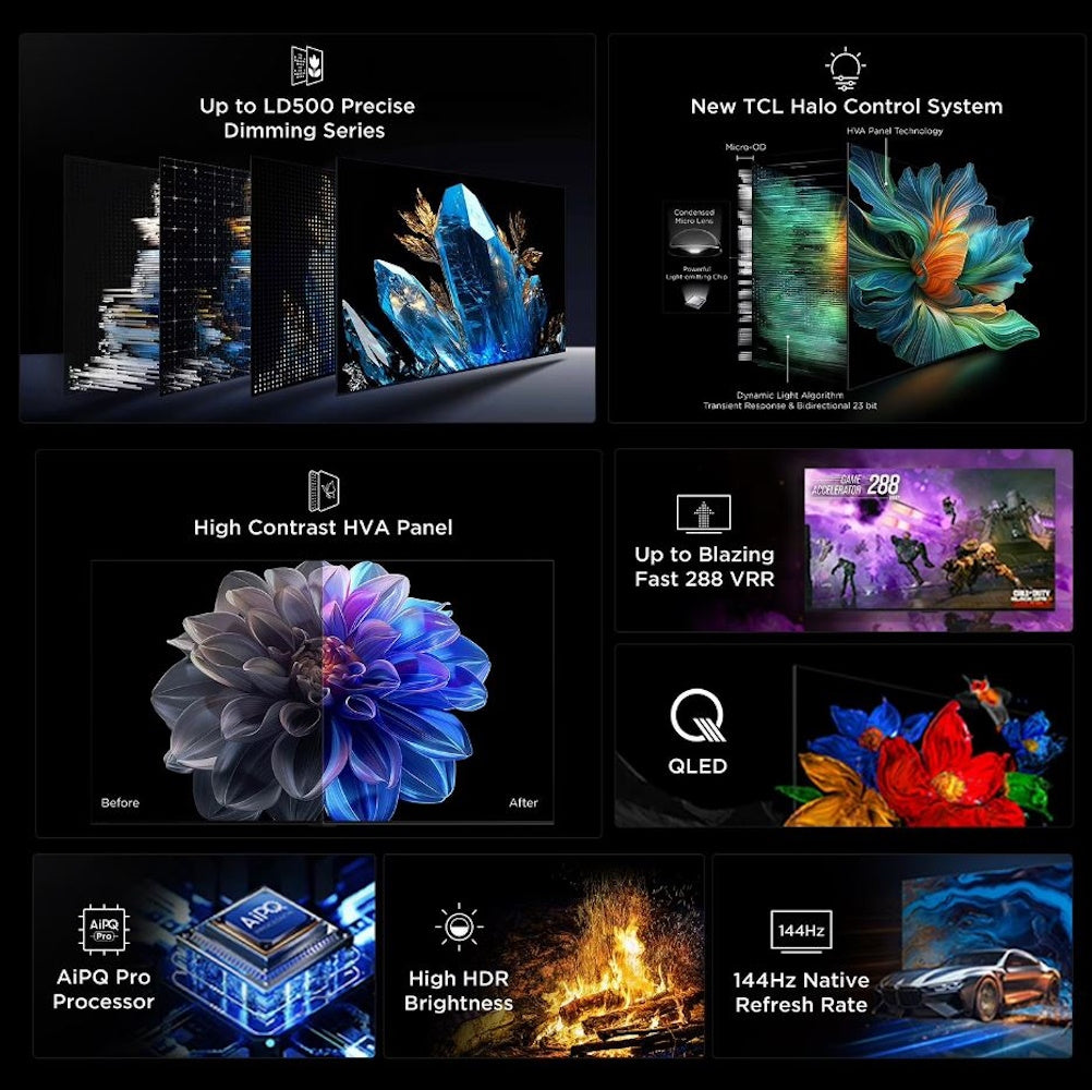 TCL 65" Q Series 4K HDR QD-Mini LED 144Hz AMD Freesync Premium Pro Google Smart TV 65QM63K