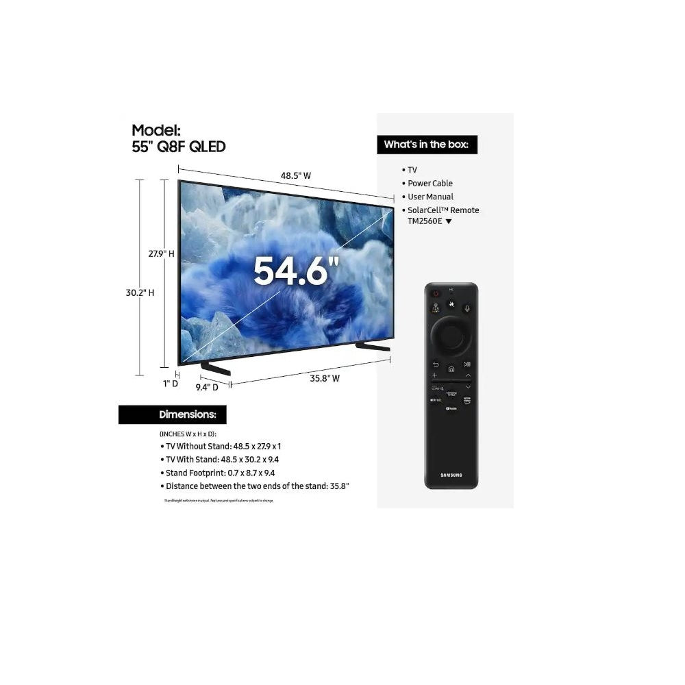 Samsung 55” Class Q8F Series QLED 4K UHD SamsungVision AI Smart Tizen TV QN55Q8FDAF