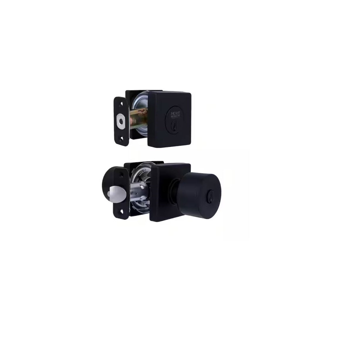 Ridgeway Matte Black Single Cylinder Door Knob Combo Pack with Square Rose Featuring Dual Keyway