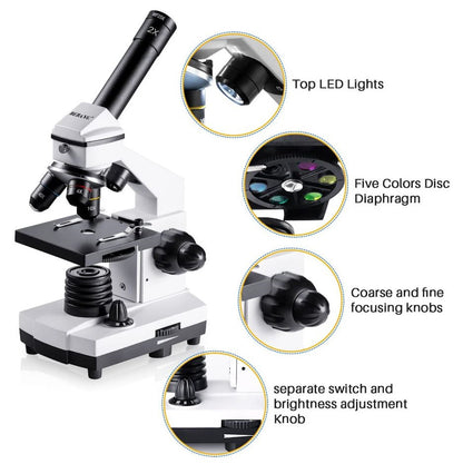 BEBANG 100X-2000X Microscopes for Kids Students Adults with Slides Set, Phone Adapter