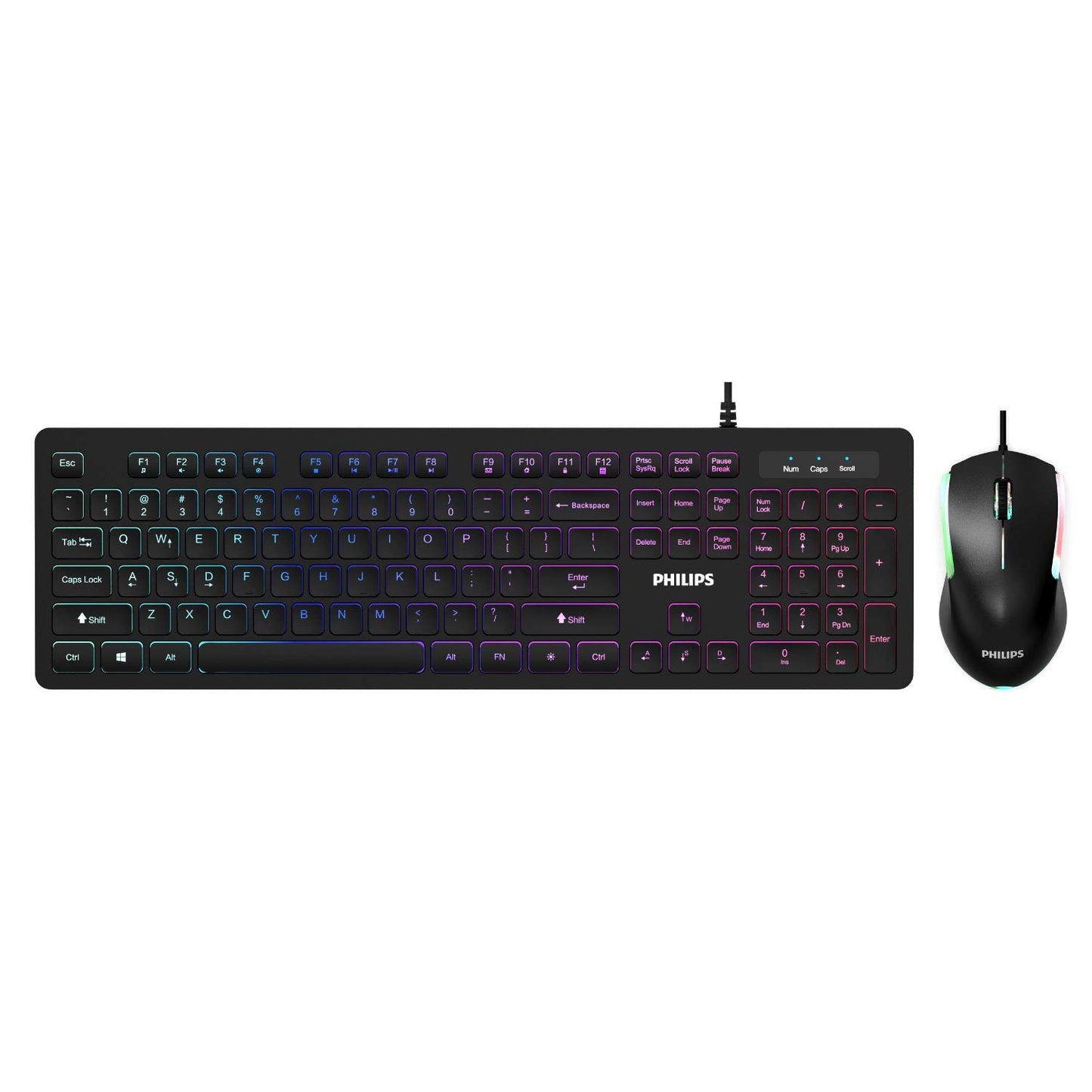 PHILIPS Wired Keyboard and Mouse Combo | LED Keyboard + Ambidextrous RGB Optical Mouse SPT8264