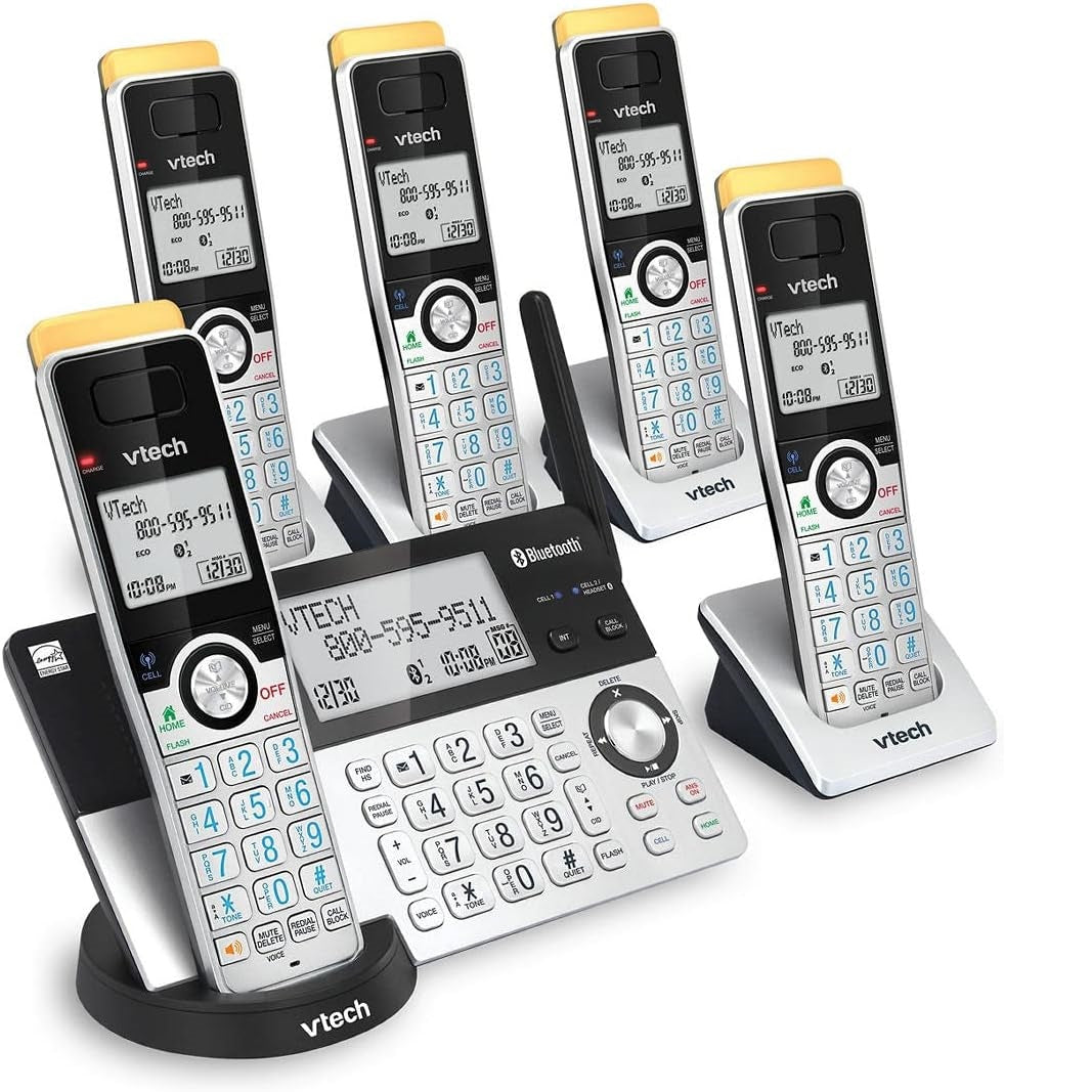 Vtech 5-Handset Cordless Phone with Super Long Range, Bluetooth Connect to Cell, Smart Call Blocker and Answering System IS8129-5