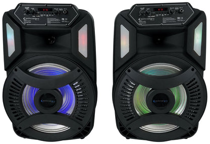 Technical Pro CLUB12 12" Rechargeable Bluetooth Speakers+Stands+Remote+Mic+Light