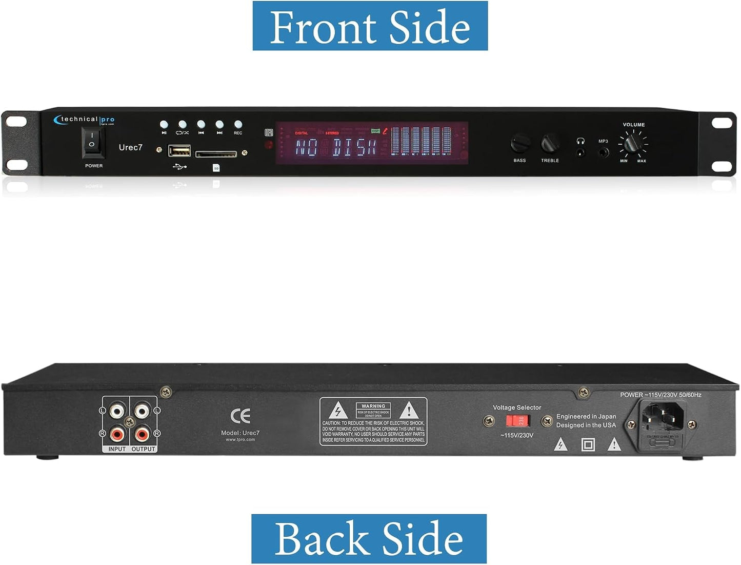 Technical Pro UREC7 Professional DJ 1U Rack Mountable USB/SD Recording Deck