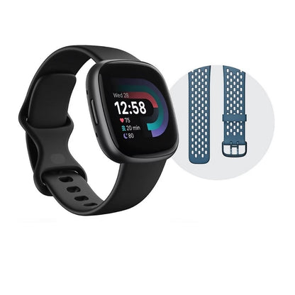 Fitbit Versa 4 Fitness Smartwatch Bundle Black/Graphite FB523BKBKL