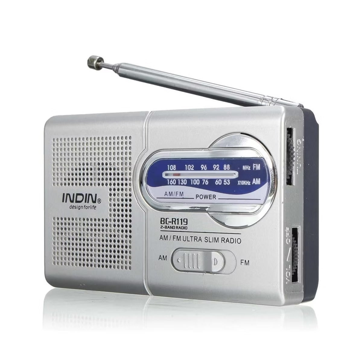 BC-R119 Mini Radio,Portable AM FM Telescopic Antenna Pocket Radio World Receiver Speaker Battery Operated, Silver