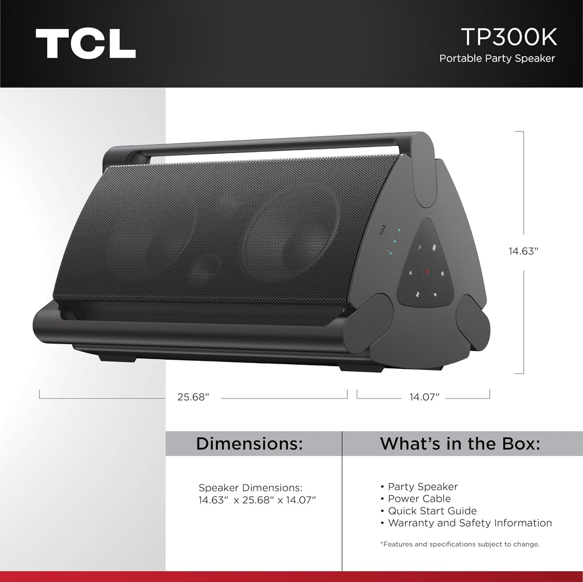 TCL TP300K Portable Bluetooth Party Speaker w/ 8 RGB Dynamic Light Shows, 18 Hr Battery