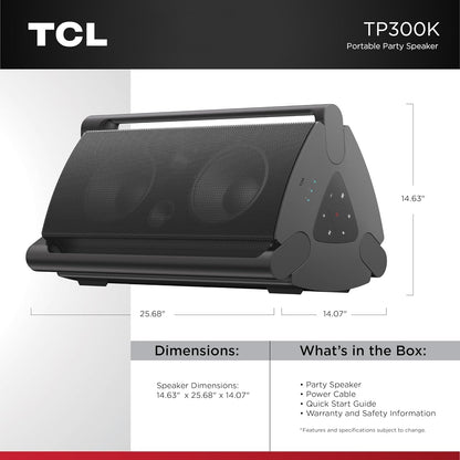 TCL TP300K Portable Bluetooth Party Speaker w/ 8 RGB Dynamic Light Shows, 18 Hr Battery