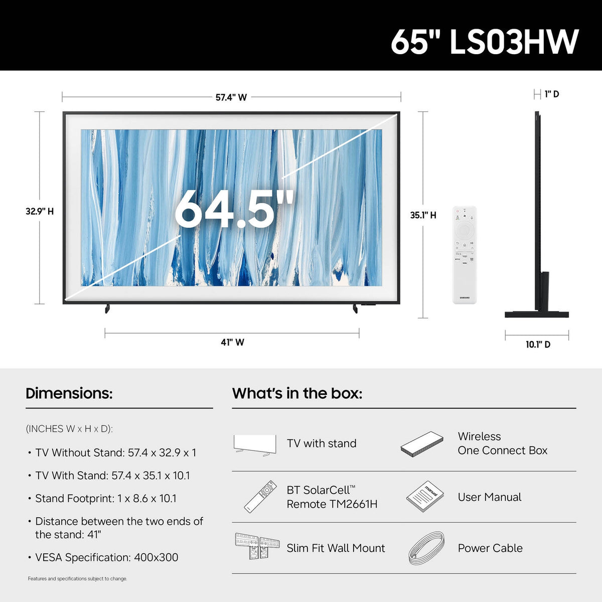 Samsung LS03HW The Frame Pro 65" 4K HDR Smart Quantum Dot Mini-LED TV QN65LS03HWFXZA