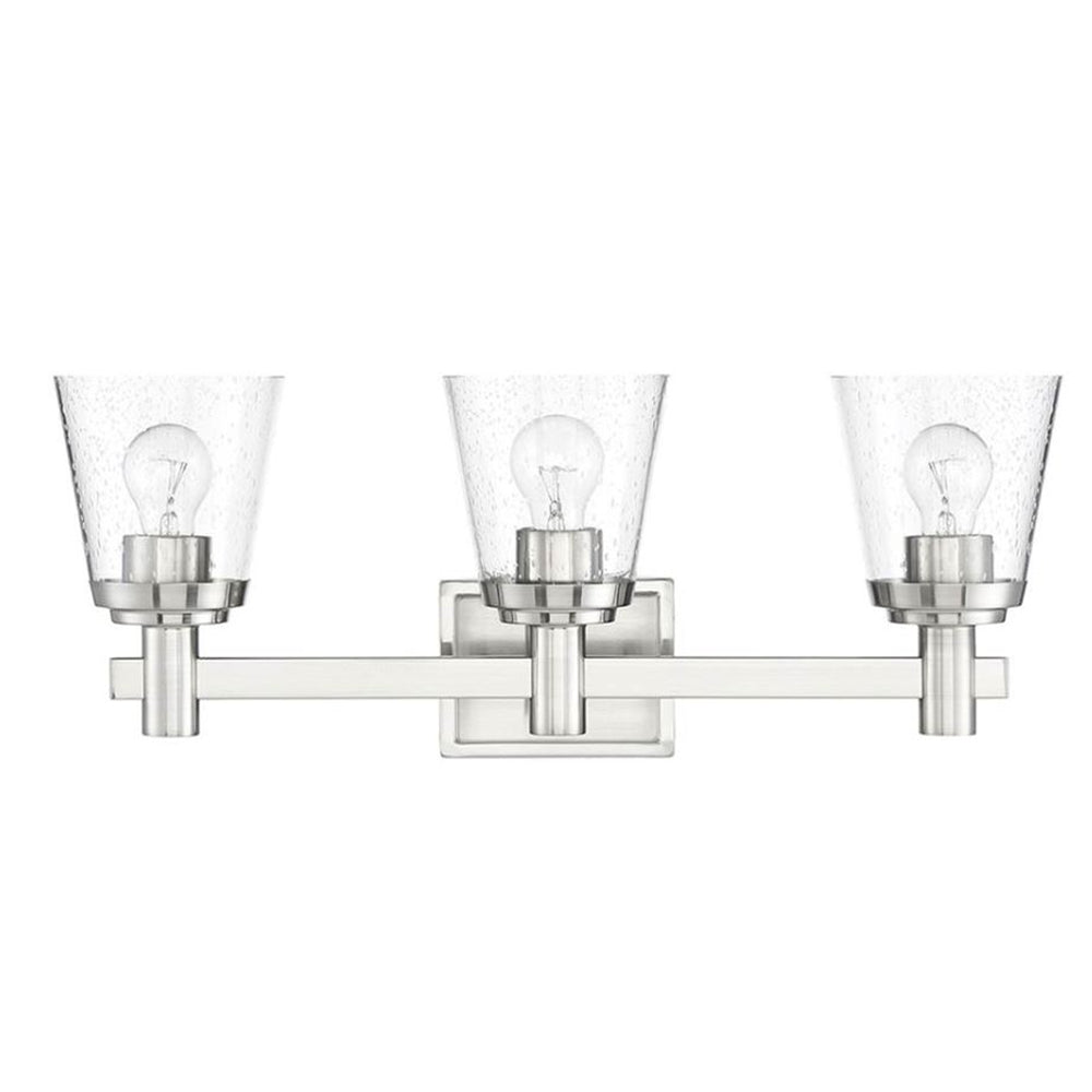 Sunset Lighting F24103-80 Riella 3Lt Mb Vanity With Clear Seeded Glass Bright Satin Nickel