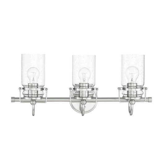 Sunset Lighting Qairo 3-Light MB Vanity Clear Seeded Glass Bright Satin Nickel F25203-80
