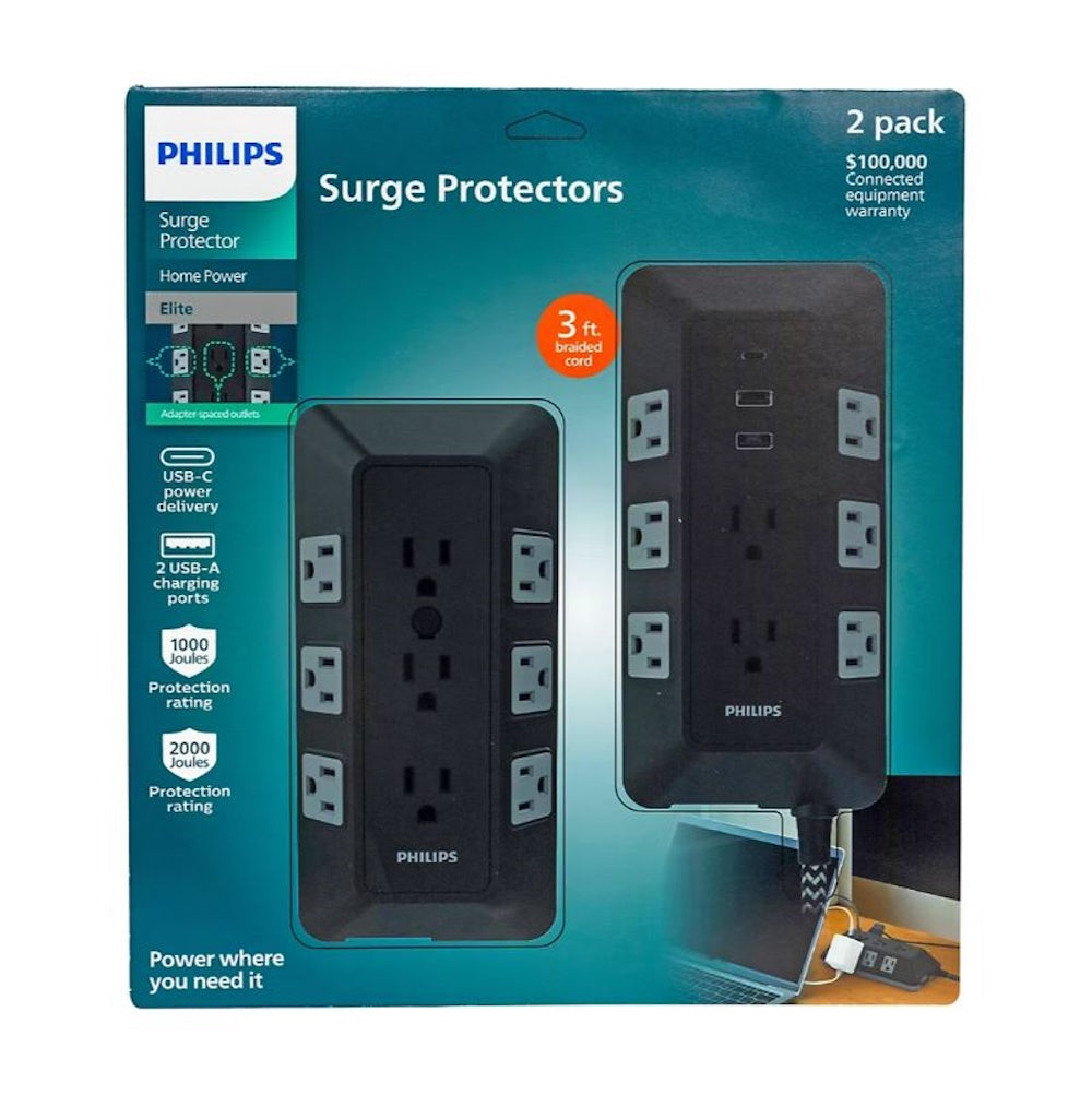 Philips 17-Outlet Surge Tap/Protector Combo Pack - Black/Gray SPP9853B/37-T1-DI1