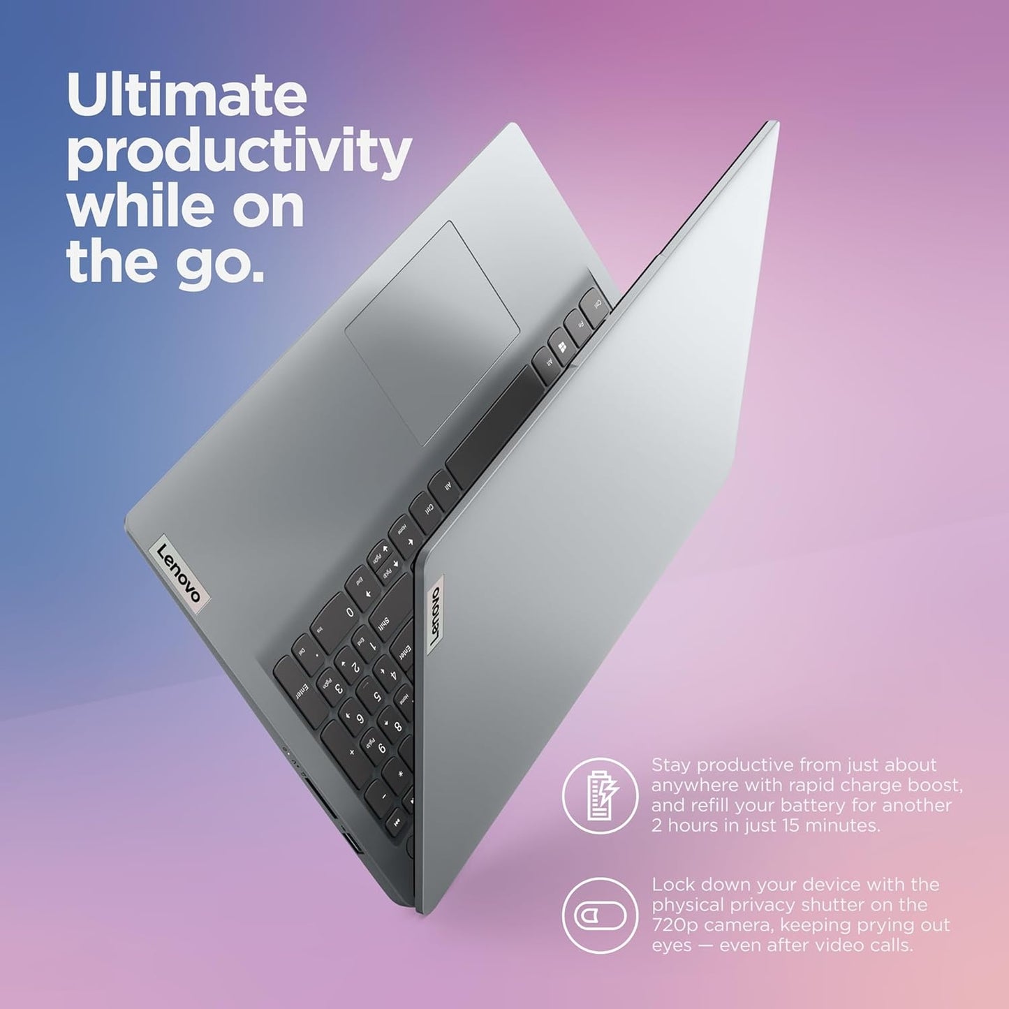 Lenovo IdeaPad 1 15.6" Full HD Laptop , Intel Celeron N4500, 4 GB RAM, 128 GB Flash Memory, Cloud Gray, 82LX005TUS