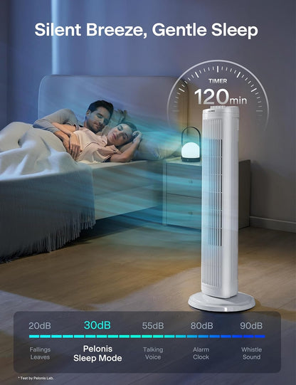 PELONIS 30 Inch Oscillating Tower Fan with 3 Speed Settings and Auto-off Timer, Standing Fan PFT28A2BWW, White