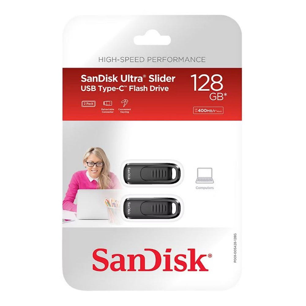 SanDisk Ultra Slider USB Type-C Drive 128GB, 2- Pack SDCZ480-128G-ABJ2