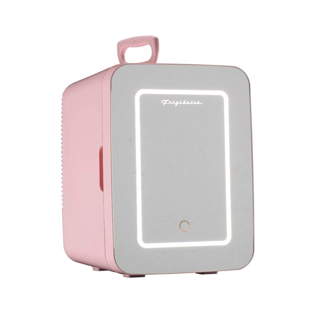 Frigidaire EFMIS170-PINK 9-Can / 6.5L Mini Portable Personal Fridge with Lighted Mirror Door, Includes 110V home power cord & 12V DC car adapter