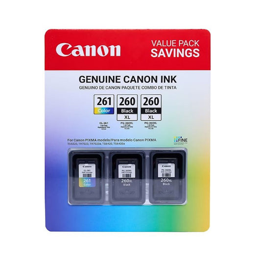 Canon Genuine Black PG-260XL & CL-261 Color Ink Cartridges Club Pack 3706C012AA