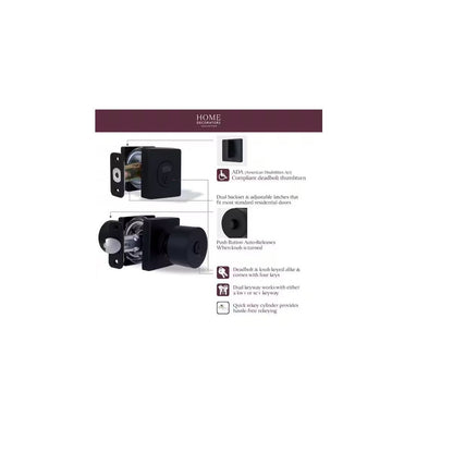 Ridgeway Matte Black Single Cylinder Door Knob Combo Pack with Square Rose Featuring Dual Keyway