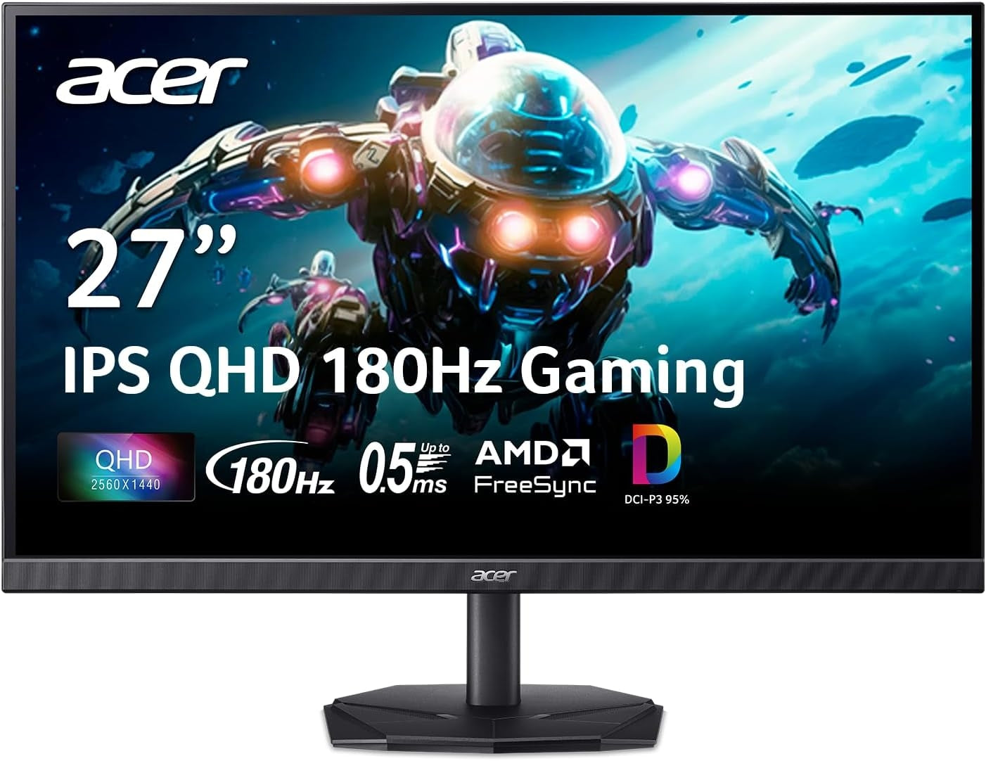 Acer Nitro 27 Inch QHD 2560 x 1440 IPS Gaming Monitor | AMD FreeSync | Up to 180Hz Refresh | Up to 0.5ms KG271U