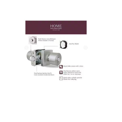 Ridgeway Satin Nickel Keyed Entry Door Knob with Square Rose Featuring Dual Keyway
