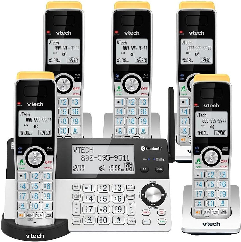 Vtech 5-Handset Cordless Phone with Super Long Range, Bluetooth Connect to Cell, Smart Call Blocker and Answering System IS8129-5