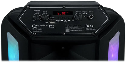 Technical Pro CLUB12 12" Rechargeable Bluetooth Speakers+Stands+Remote+Mic+Light