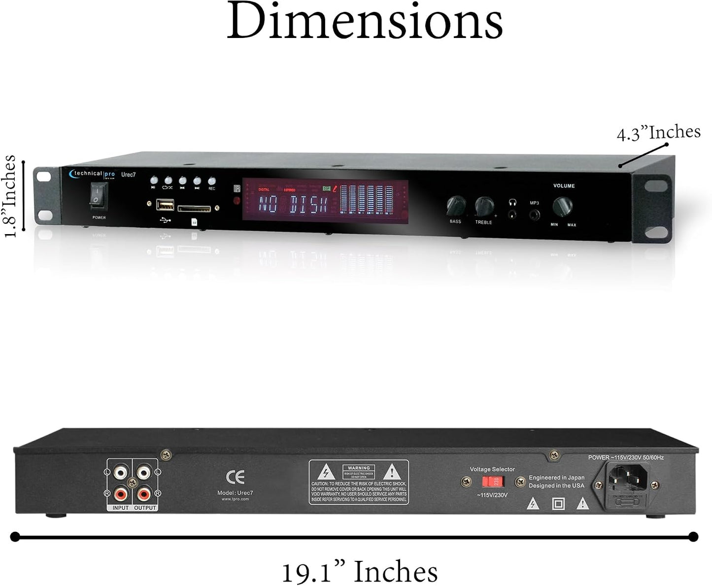 Technical Pro UREC7 Professional DJ 1U Rack Mountable USB/SD Recording Deck