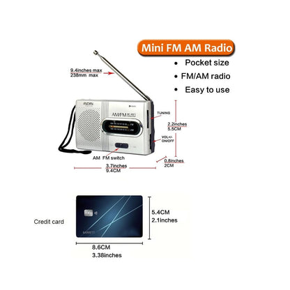 INDIN BC-R21 AM/FM Pocket Radio – Battery Operated Portable Radio with Built-in Loud Speaker
