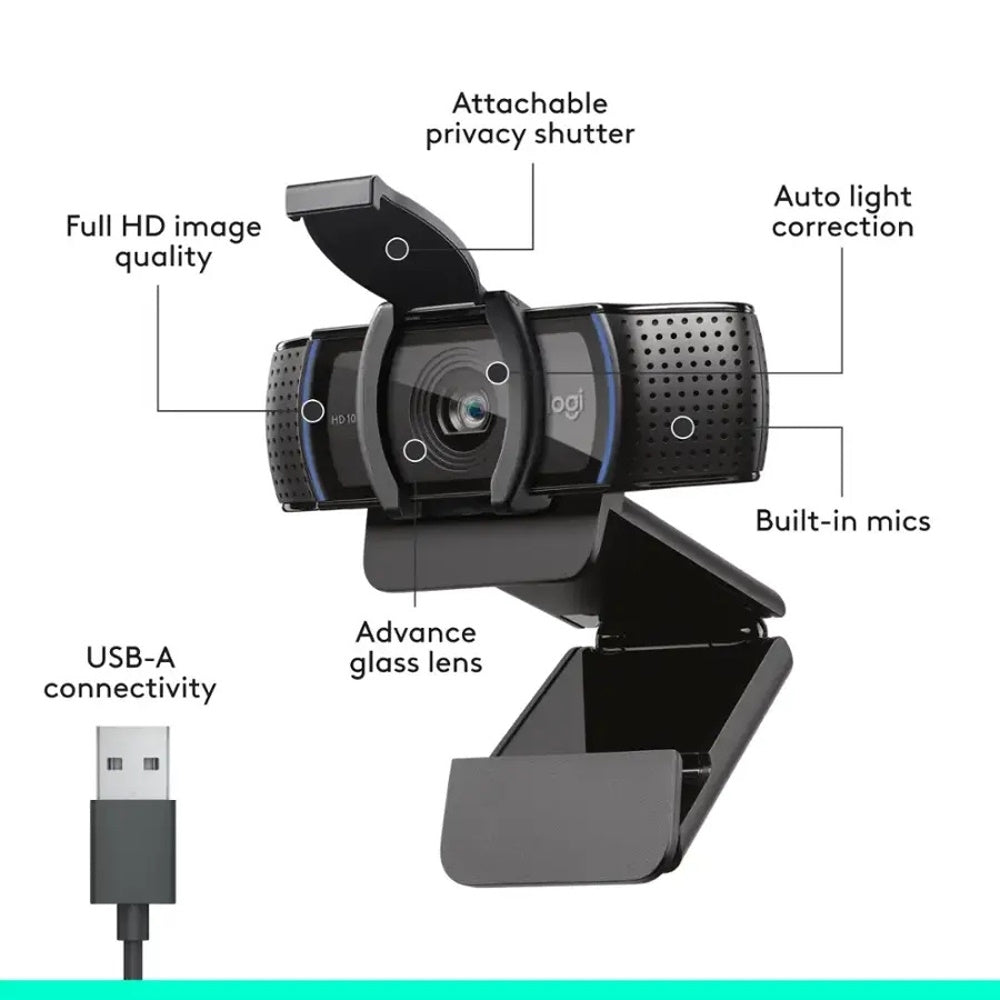 Logitech C920s Pro Full HD Video Calling Webcam Privacy Shutter Black 960001257