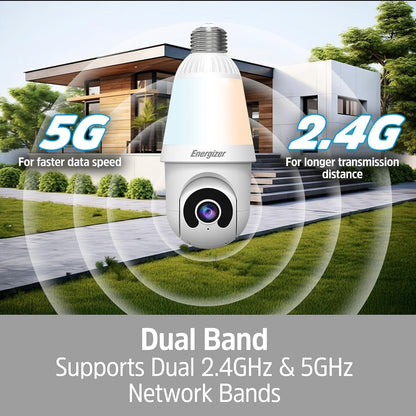 Energizer 1000 Lumens Light Bulb Camera, 2K Outdoor Smart Home Security Camera w/ Auto-Motion