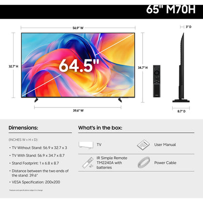 Samsung 65" M70HD Mini LED 4K UHD Smart TV UN65M70HDFXZA