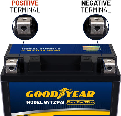 Goodyear GYTZ14S - 12 Volt 13 AH, 230 CCA, Rechargeable High-Performance, Maintenance Free, SLA - AGM Battery