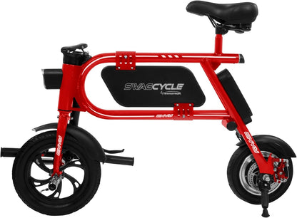 Swagtron SwagCycle SCE-1 Envy Electric Bike Reach 10 mph; 264 lbs Max Load - Red 36860-6, IP54 water-resistant, 12" front and 10" rear wheels