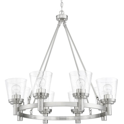 Sunset Lighting Riella 8-Light MB Chandelier Clear Seeded Glass Bright Satin Nickel F24018-80