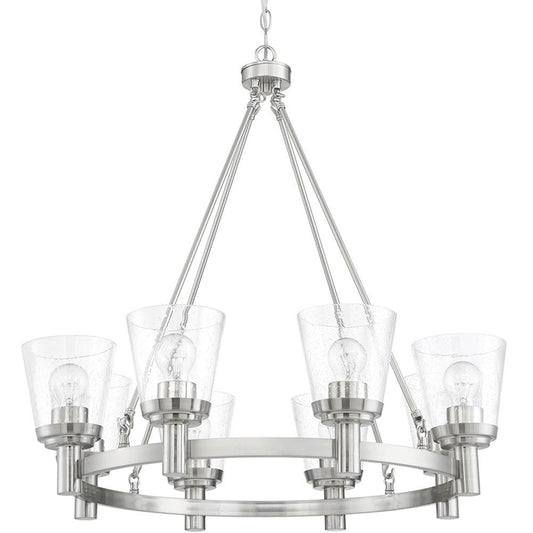 Sunset Lighting Riella 8-Light MB Chandelier Clear Seeded Glass Bright Satin Nickel F24018-80
