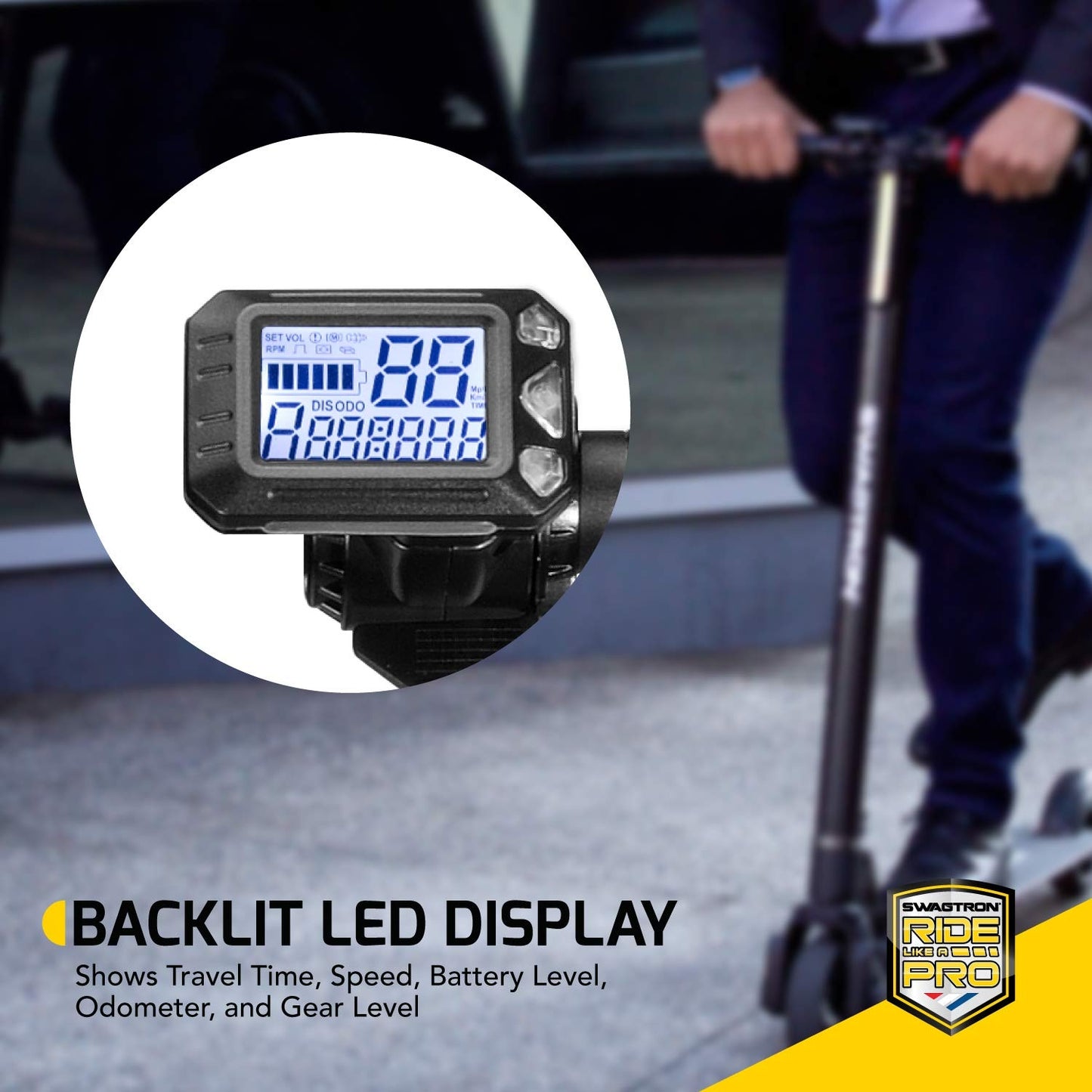 Swagtron Swagger SG-2 Foldable Electric Scooter with Cruise Control, Black SWGR2-2, Up to of 200 lbs., Fat Tires - High-volume 4-inch tires mounted to 20-inch rims, 200W Motor