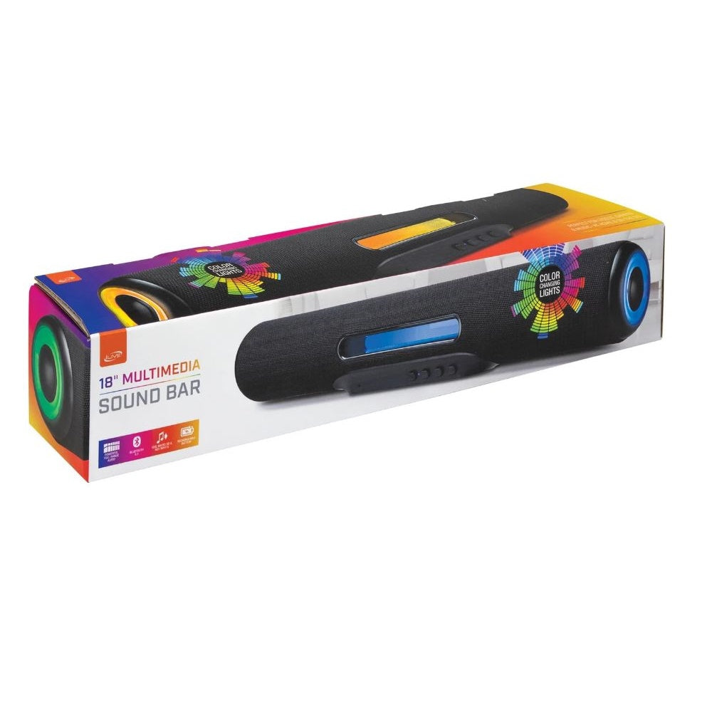 iLive 18-inch Portable Wireless Multimedia Soundbar Speaker with LED Lights, Black, ISB184B