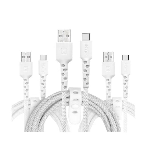 iHome TPE Durastrain USB-C to USB-A Nylon Braid Charging Cable Silicone Wrap 3PK 2IHCC2291W0L2