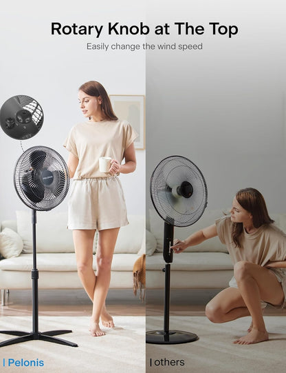 PELONIS 16 inch Pedestal Fan for Bedroom, Oscillating Fan, 3-Speeds, 90° Oscillation, Adjustable Height, Floor Fan PFS40M2ABB